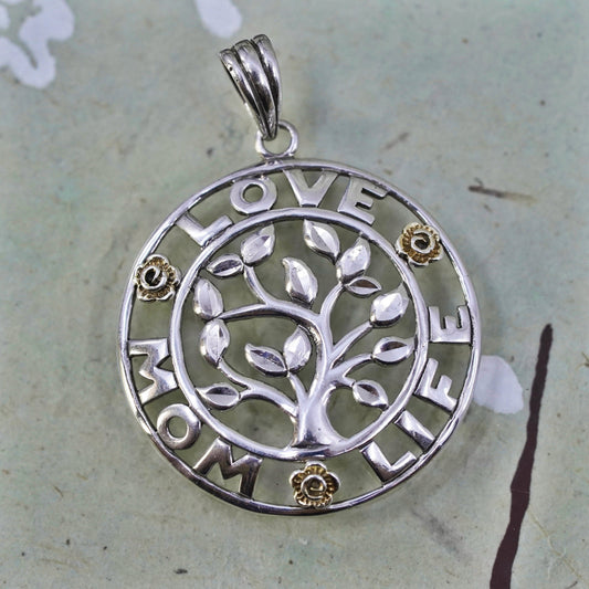 Vintage sterling silver handmade pendant, 925 filigree family tree tag charm