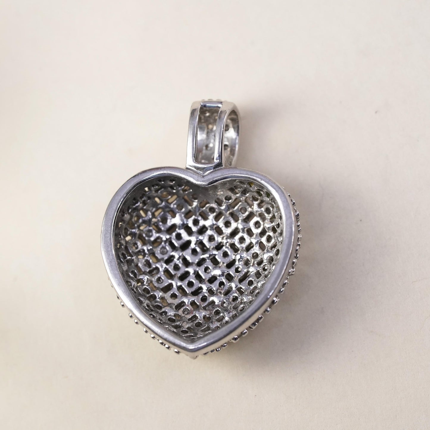 vintage Sterling silver Pendant, 925 heart with cluster genuine diamonds