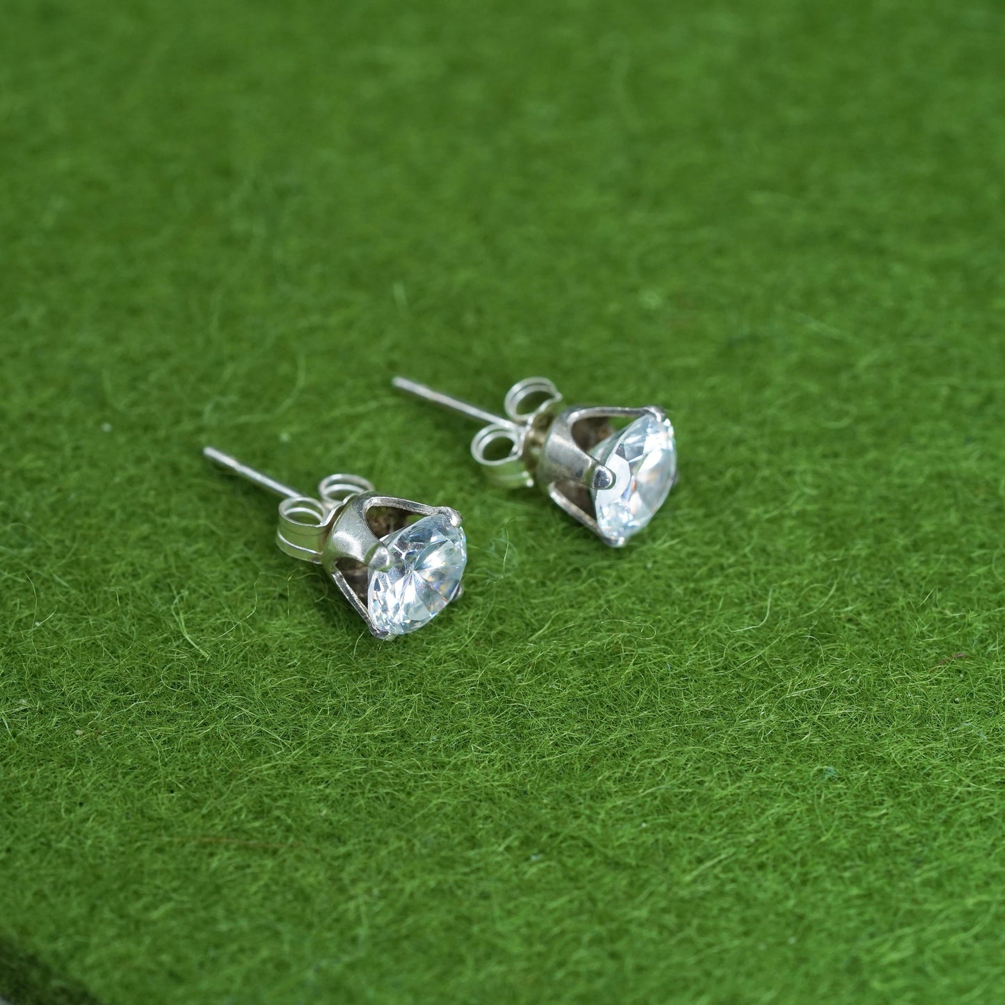 5mm, Vintage sterling silver genuine cz studs, fashion minimalist earrings