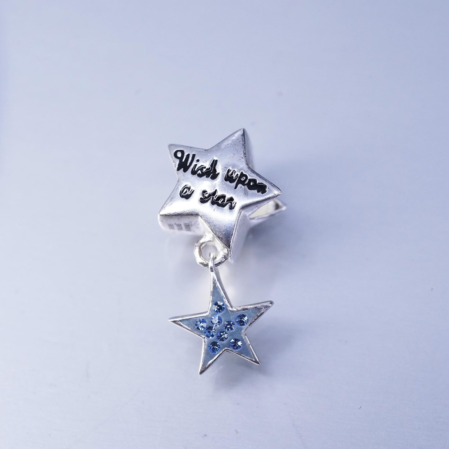 Sterling silver handmade 925 star charm pendant embossed “wish upon a star”