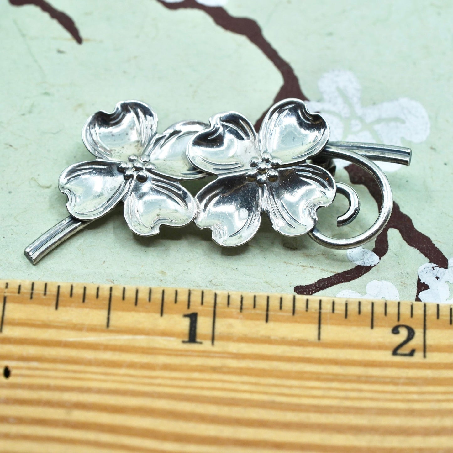 Vintage sterling silver dogwood flower shaped brooch, 925 brooch