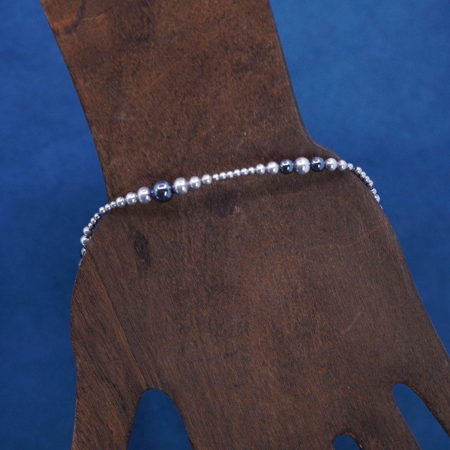 10”, vintage sterling silver handmade bracelet, 925 anklet bead chain hematite