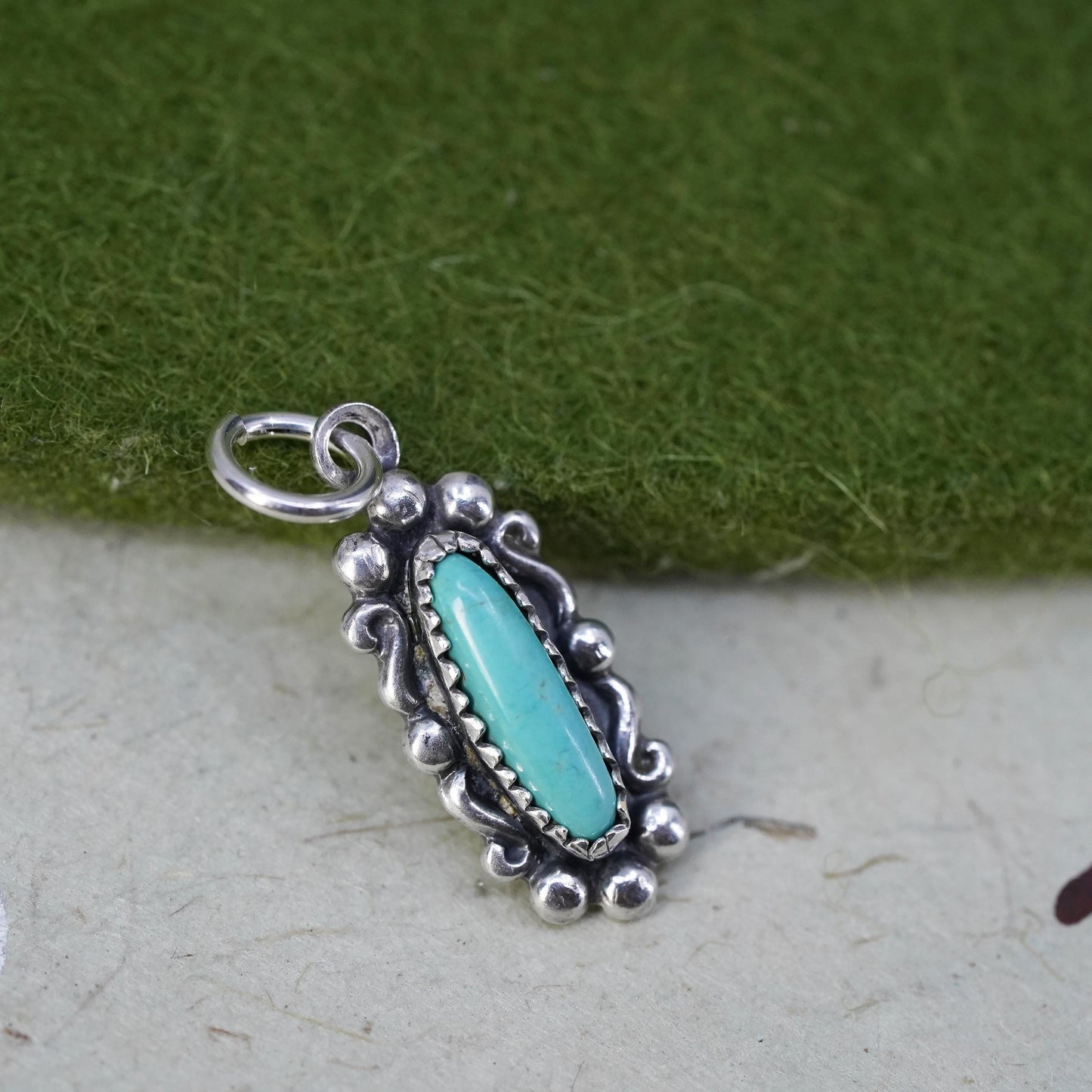 Southwestern sterling 925 silver handmade turquoise charm pendant with beads