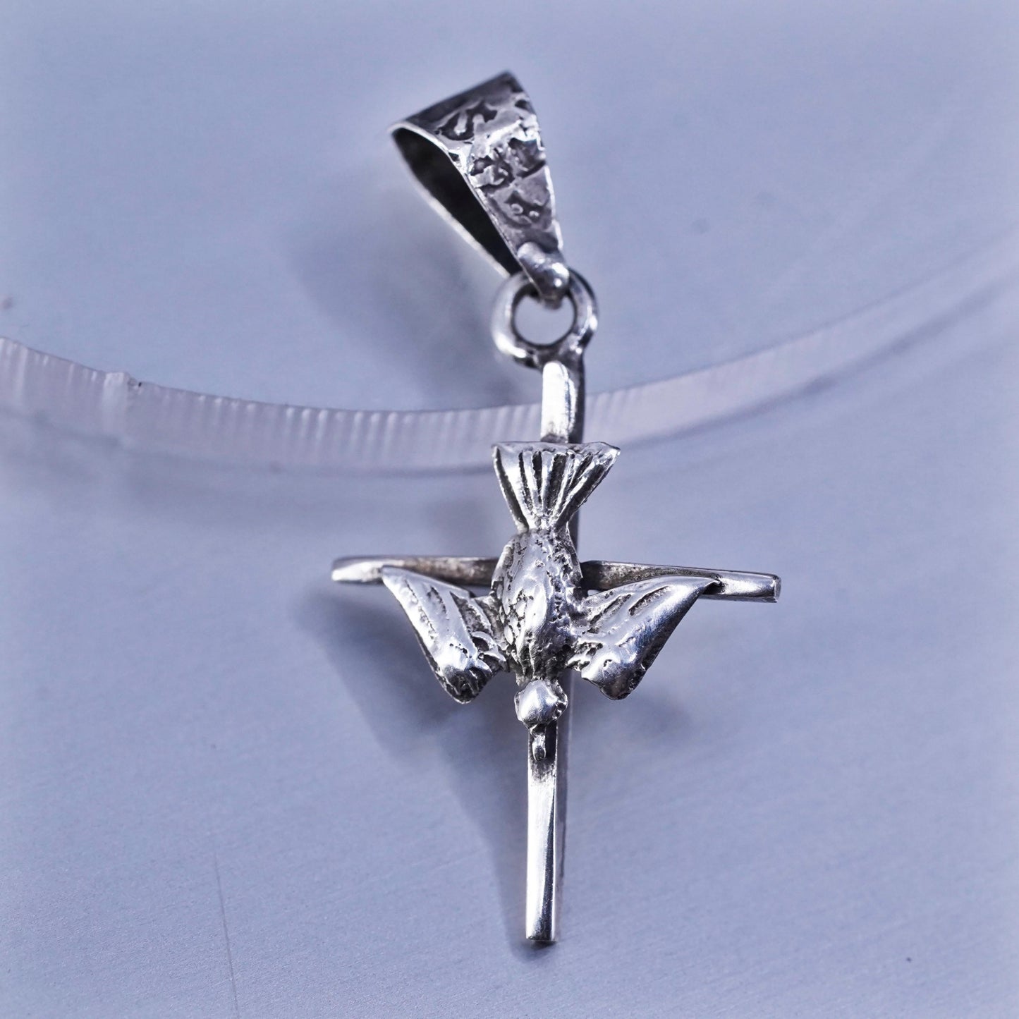 Vintage sterling 925 silver cross pendant with dove bird