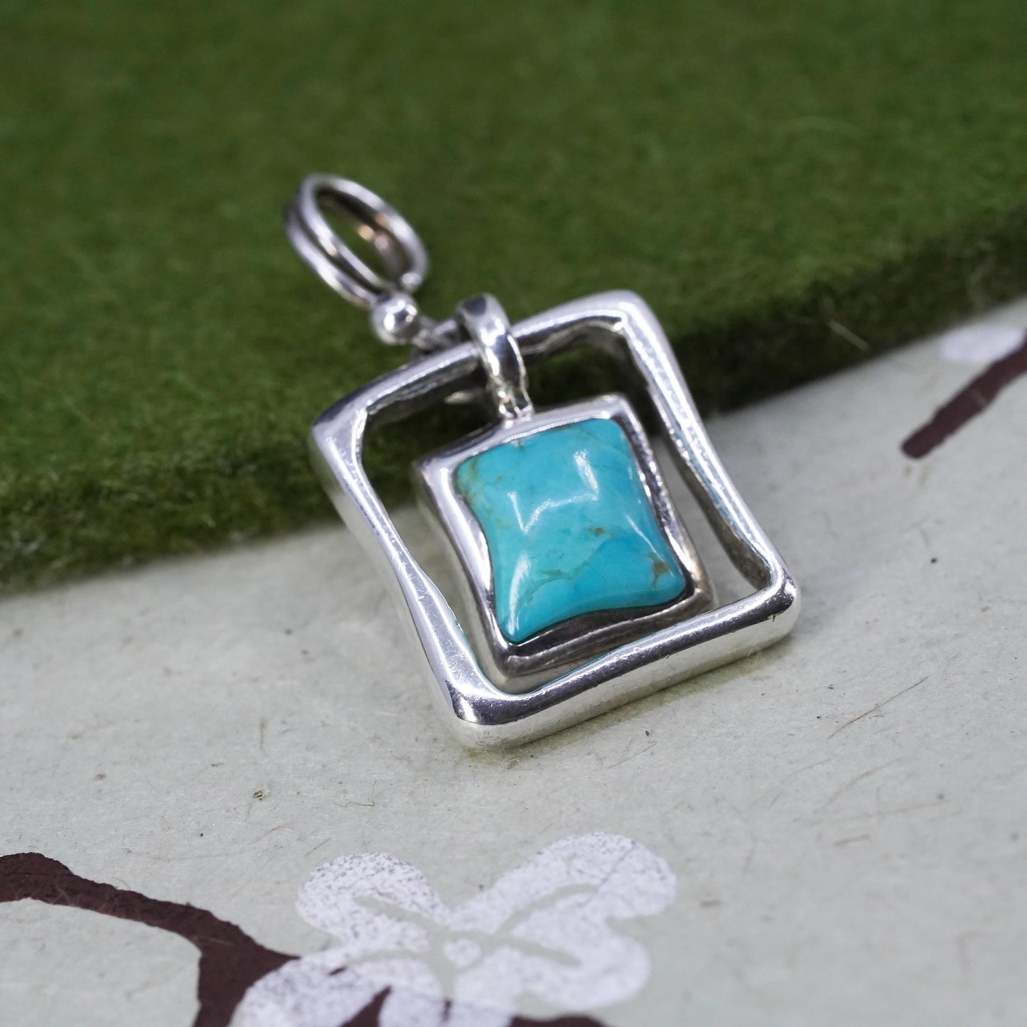 vintage Barse sterling 925 silver handmade square pendant with turquoise