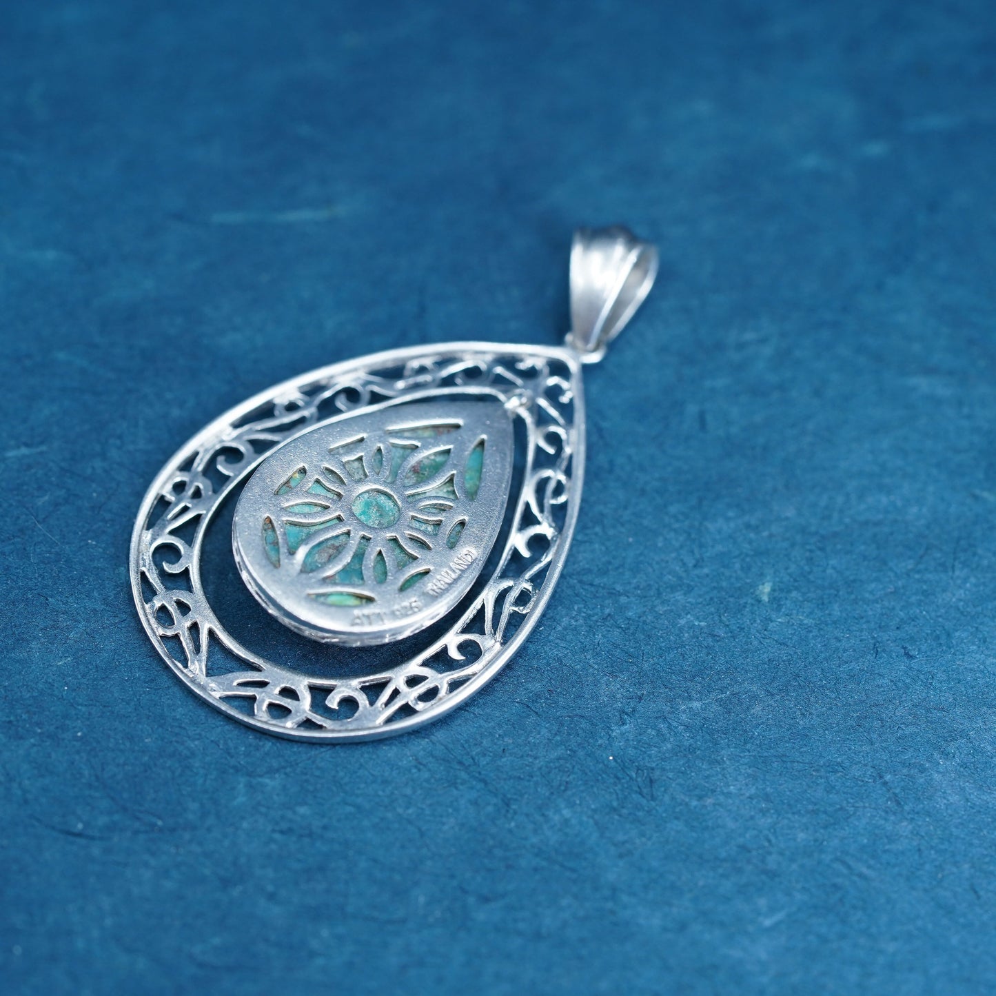 southwestern Sterling 925 silver handmade teardrop pendant with turquoise