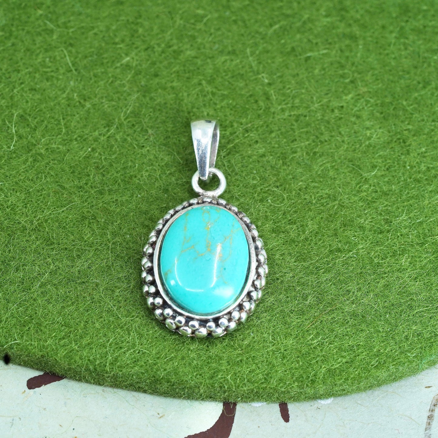 Native American sterling 925 silver handmade pendant with turquoise and beads