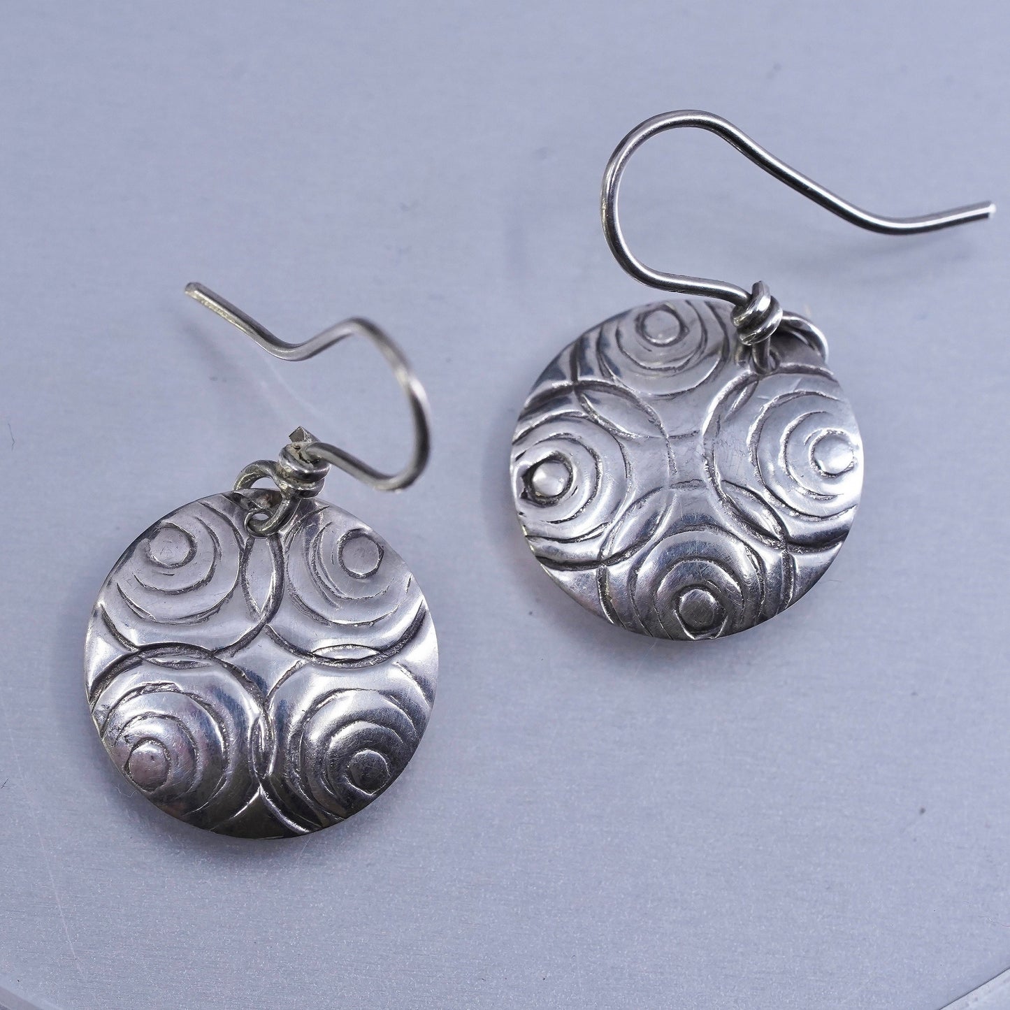 vintage Sterling silver handmade earrings, 925 circle textured dangles