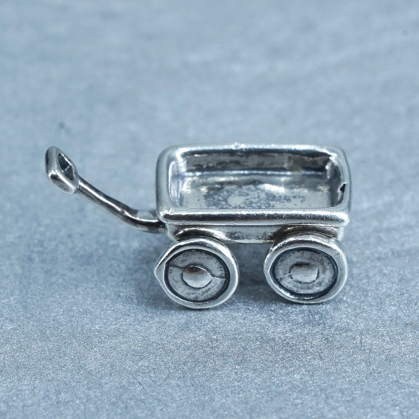 vintage Sterling silver handmade charms, 925 baby toy cart