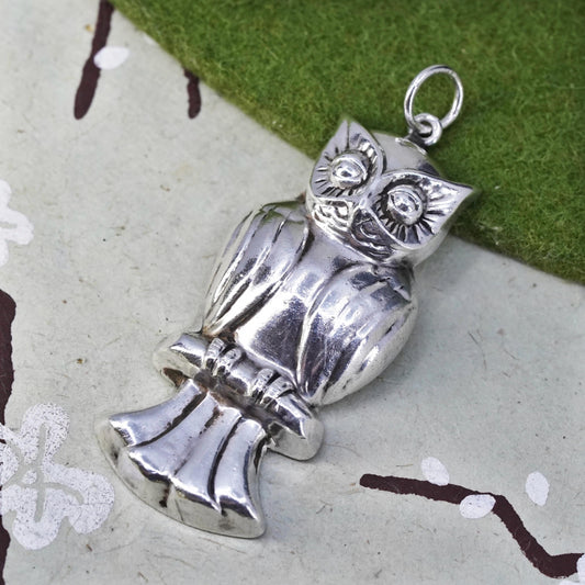 Vintage Sterling 925 Silver handmade owl bird pendant