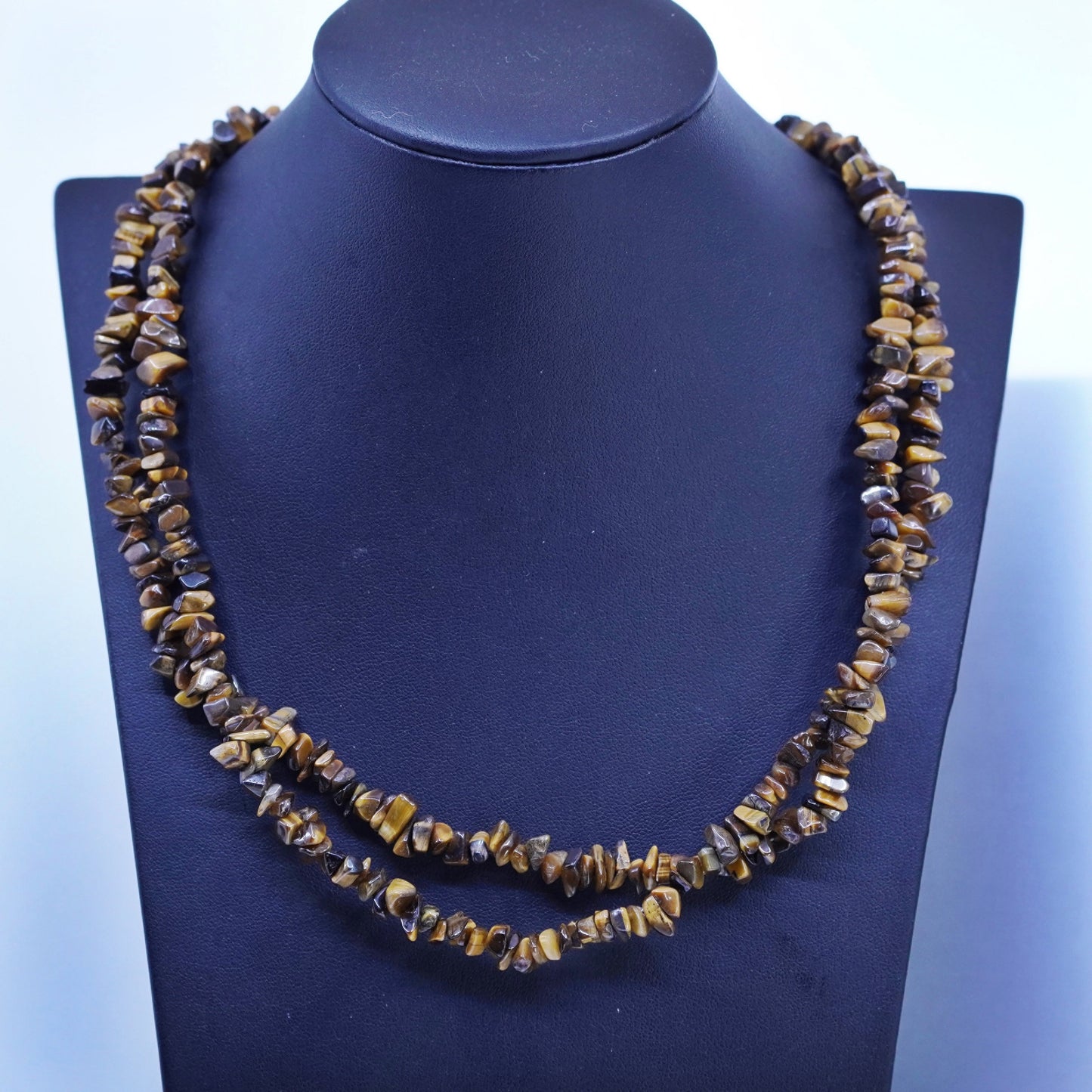 40”, vintage Sterling 925 silver handmade necklace with tiger eye beads