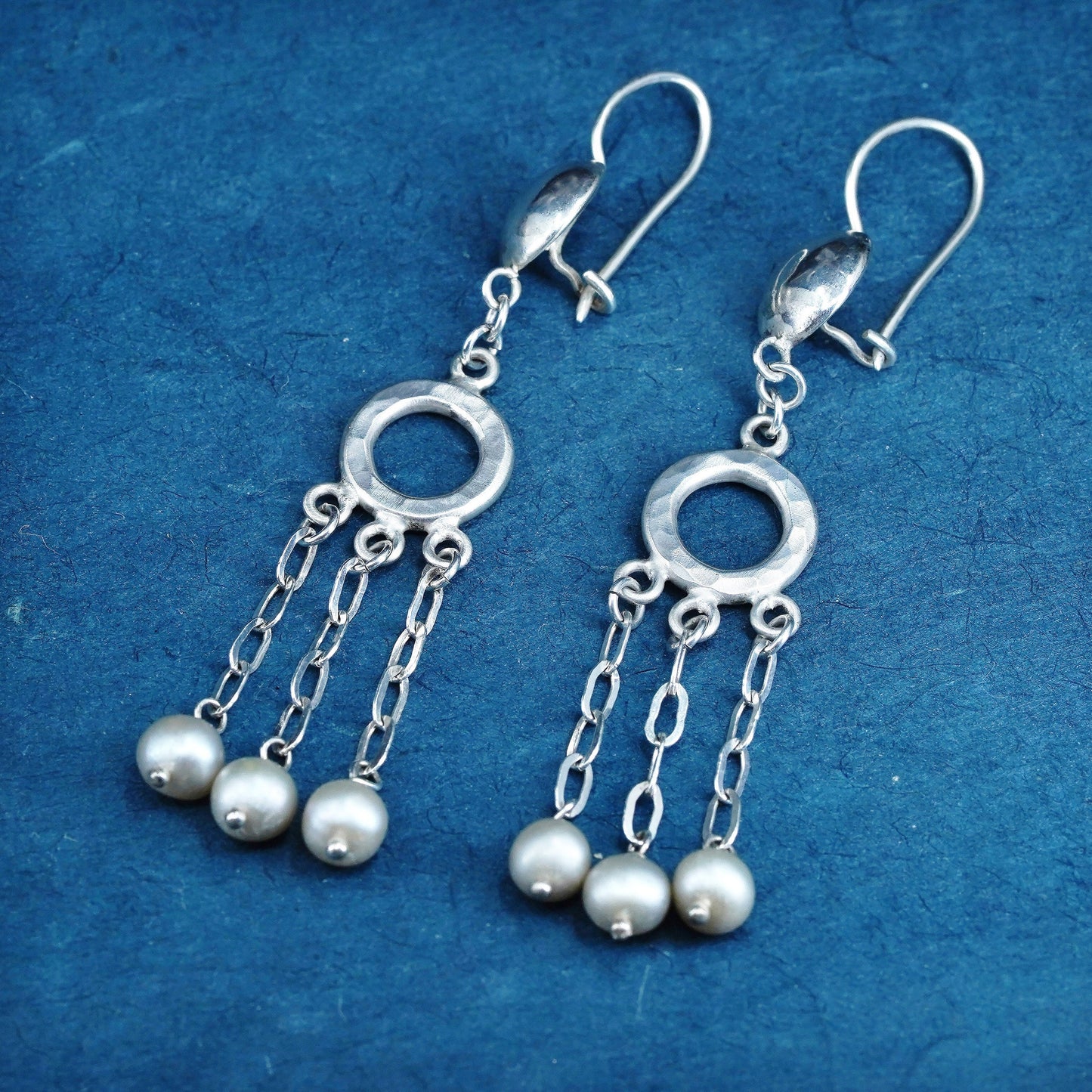 Vintage Sterling 925 silver handmade earrings with pearl drops