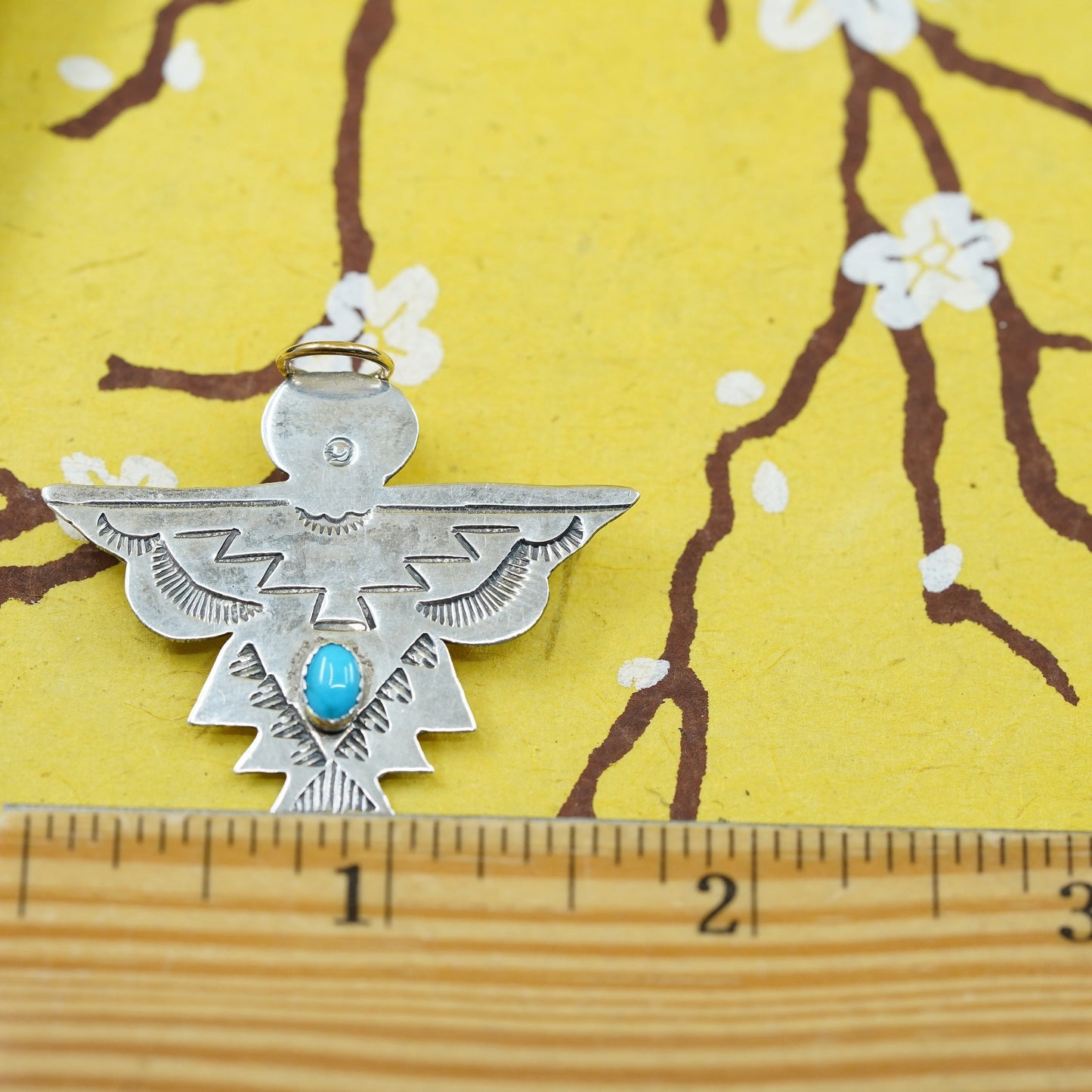 antique southwestern handmade sterling 925 silver angel brooch with turquoise