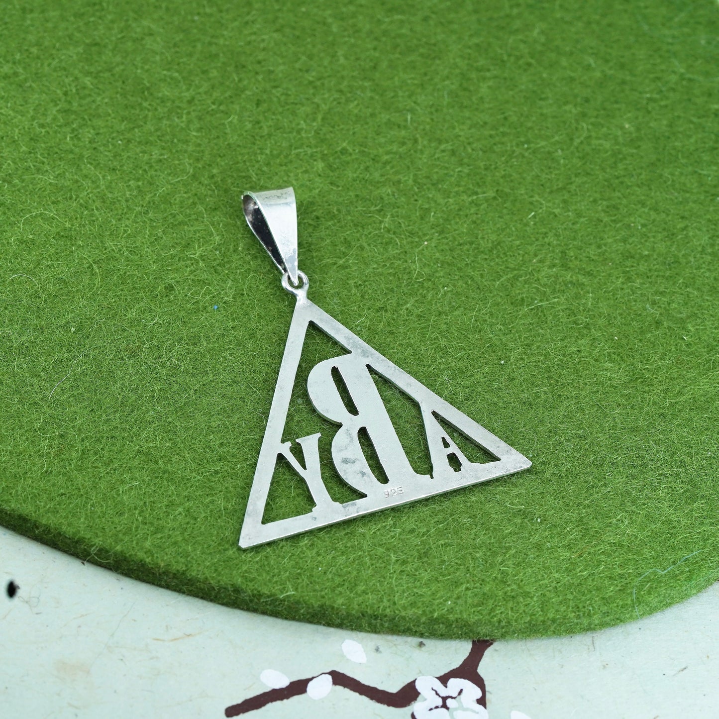 Vintage Sterling silver handmade triangle pendant, 925 name monogram ABY