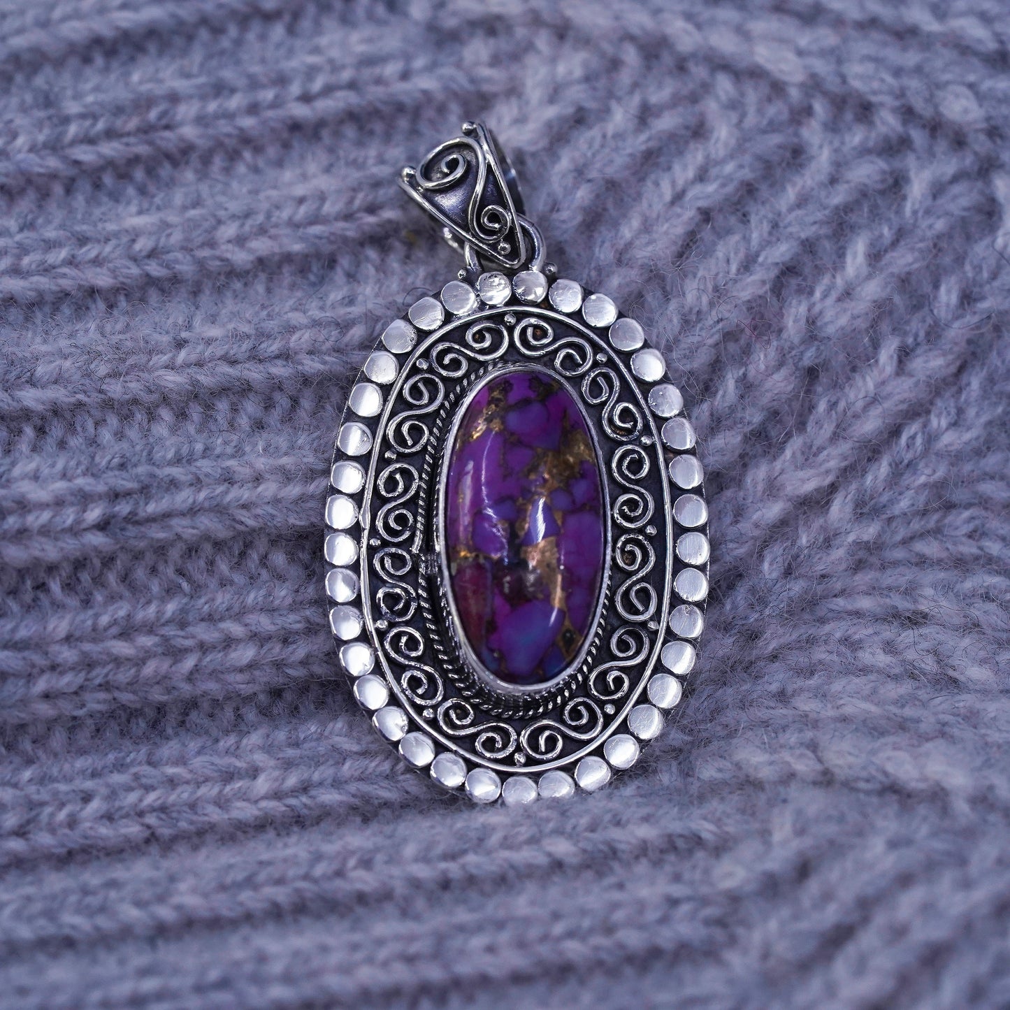 Native American Navajo Sterling 925 silver handmade pendant purple turquoise