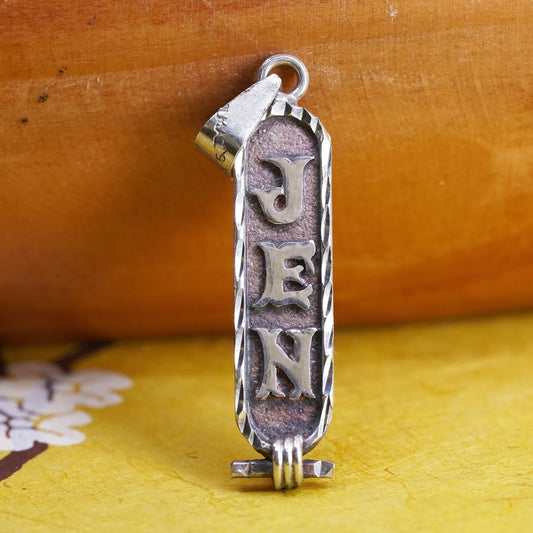 Vintage Sterling silver handmade pendant, 925 tag with name monogram "Jen"