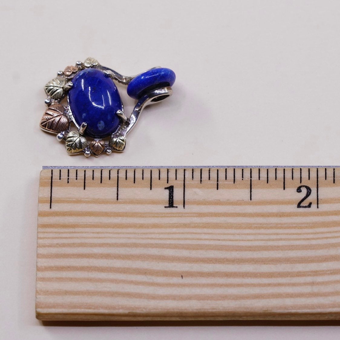 VTG 12K leaves W sterling silver handmade pendant, 925 with Lapis Lazuli N