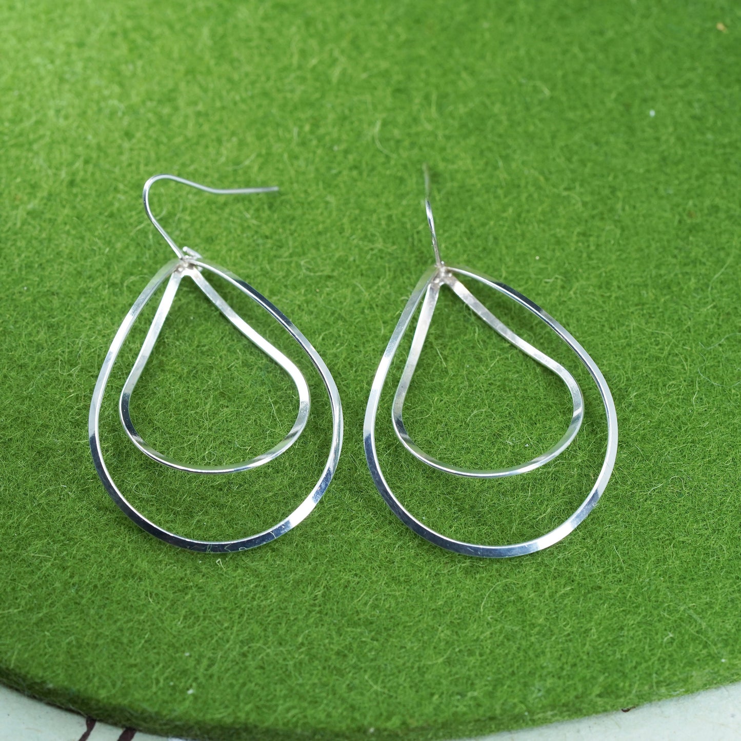 Vintage modern sterling silver handmade earrings, 925 teardrop dangles