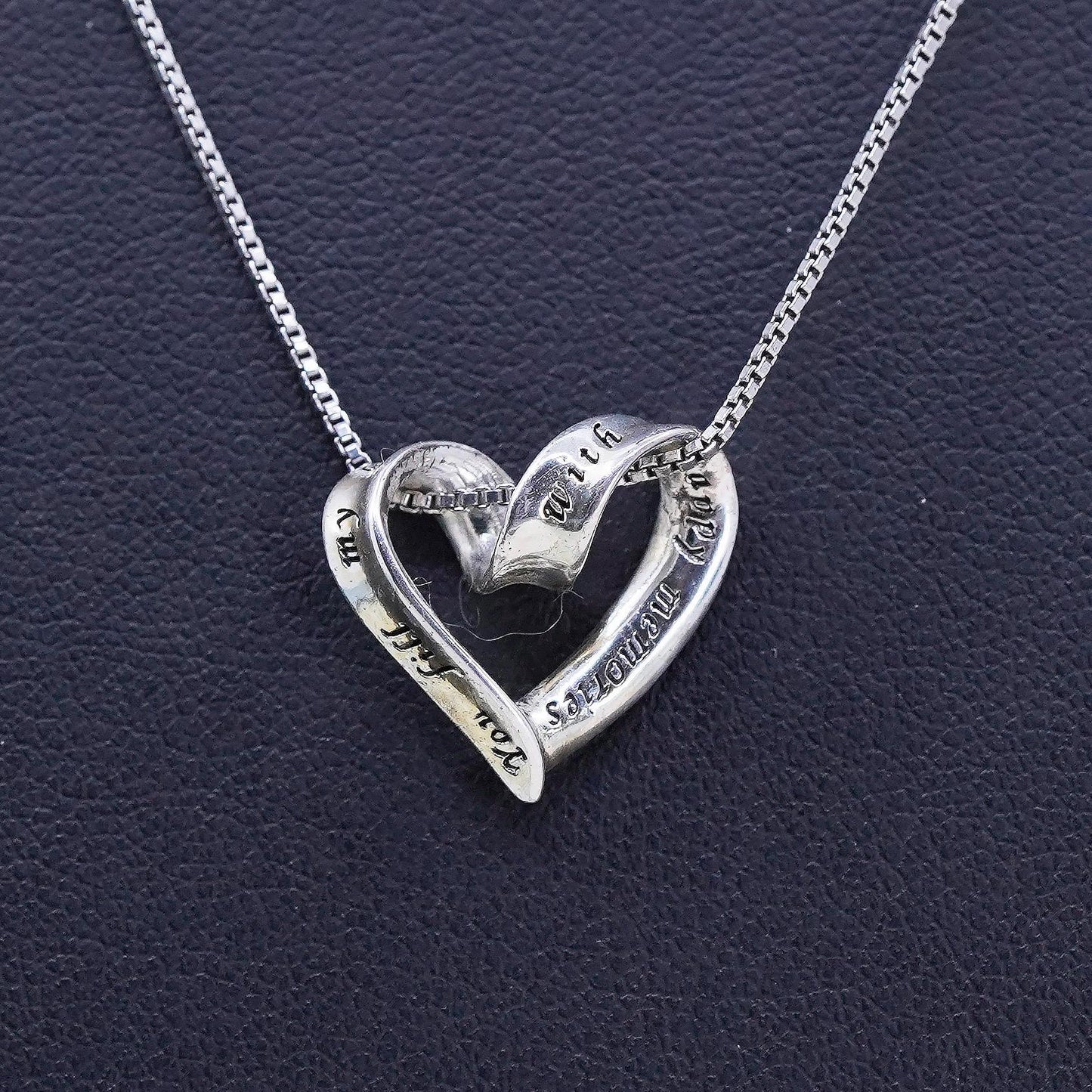 18" sterling silver necklace, 925 box chain heart Pendant you fill my heart