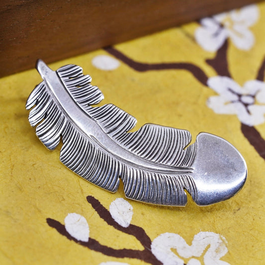 VTG Native American Navajo handmade sterling 925 silver feather brooch pendant