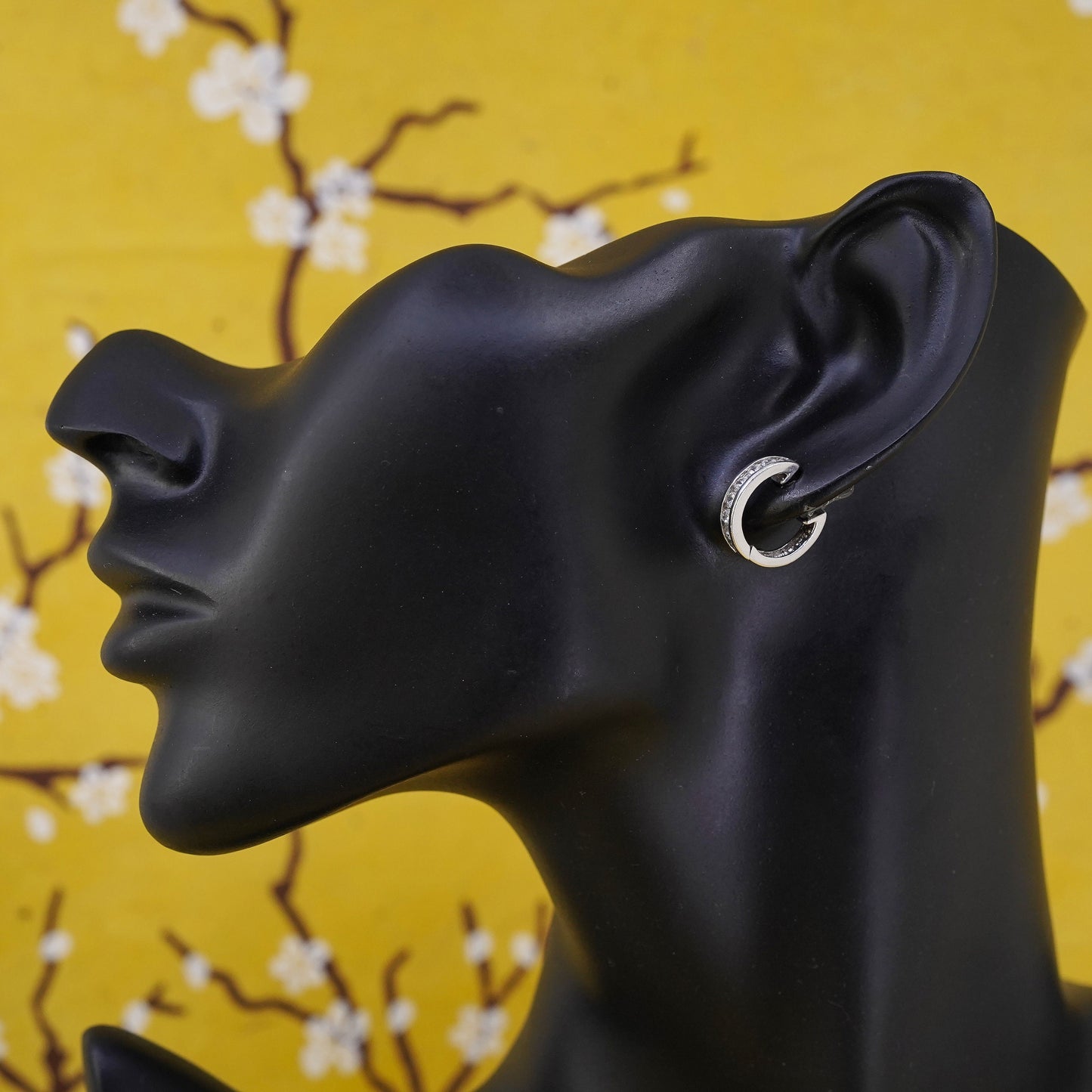 0.5", vintage Sterling silver handmade earrings, 925 huggie hoops w/ cluster cz