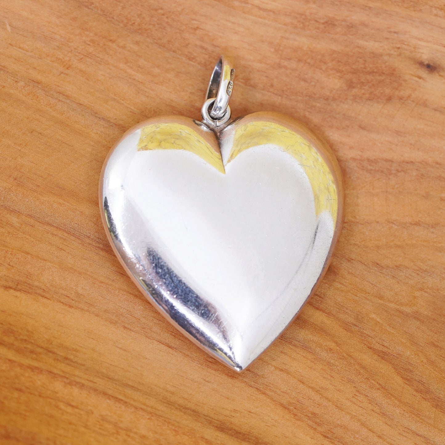 Vintage Sterling silver handmade heart pendant, puffy 925 heart