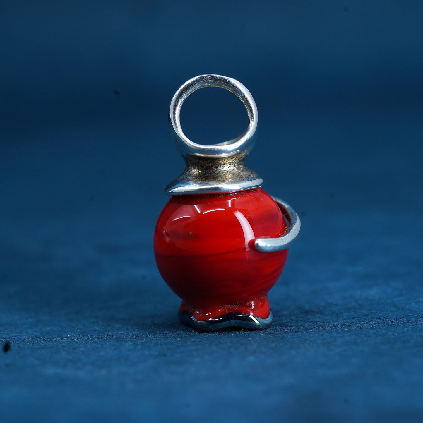 Vintage HG sterling silver 925 handmade pendant with red glass bead