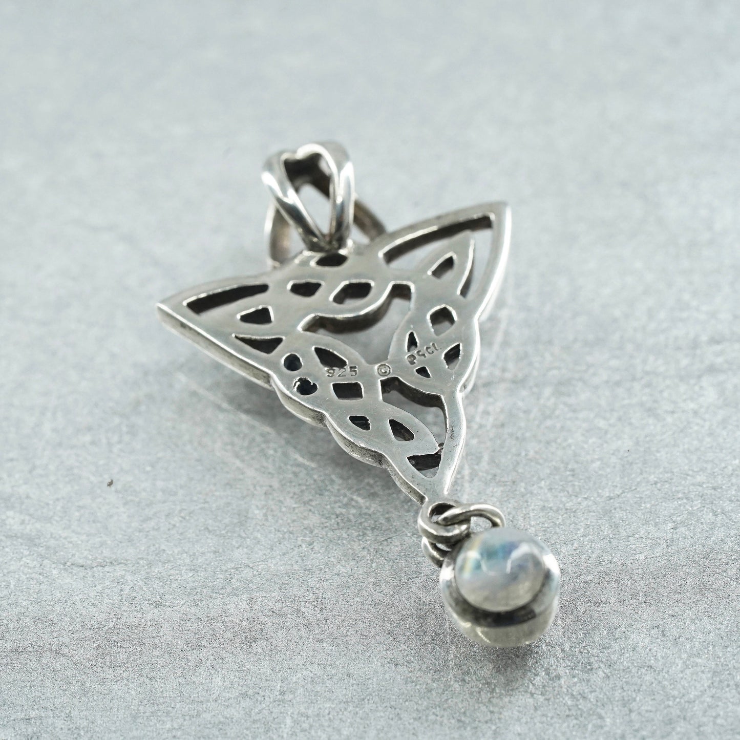 sterling 925 silver handmade Irish Celtic knot triangle pendant moonstone charm