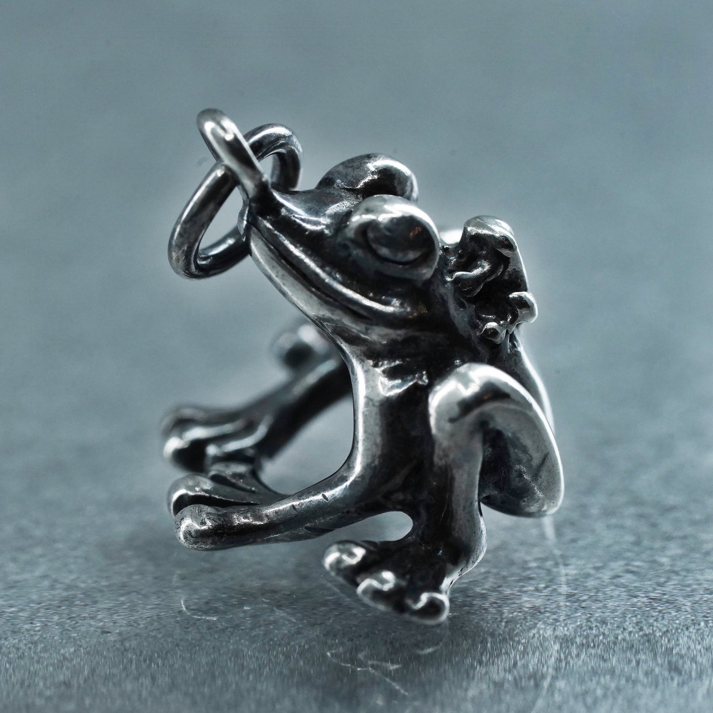 Vintage Sterling 925 silver handmade pendant, frog charm