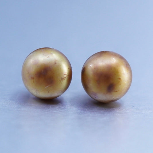 5mm, Vintage Sterling 925 silver handmade earrings, studs with golden pearl