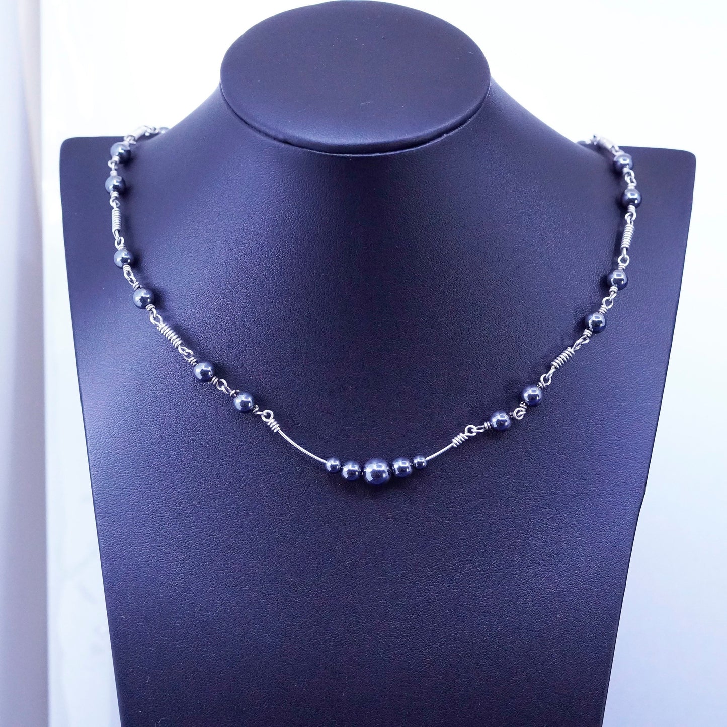 18”, Sterling silver handmade necklace, 925 wired chain with hematite beads