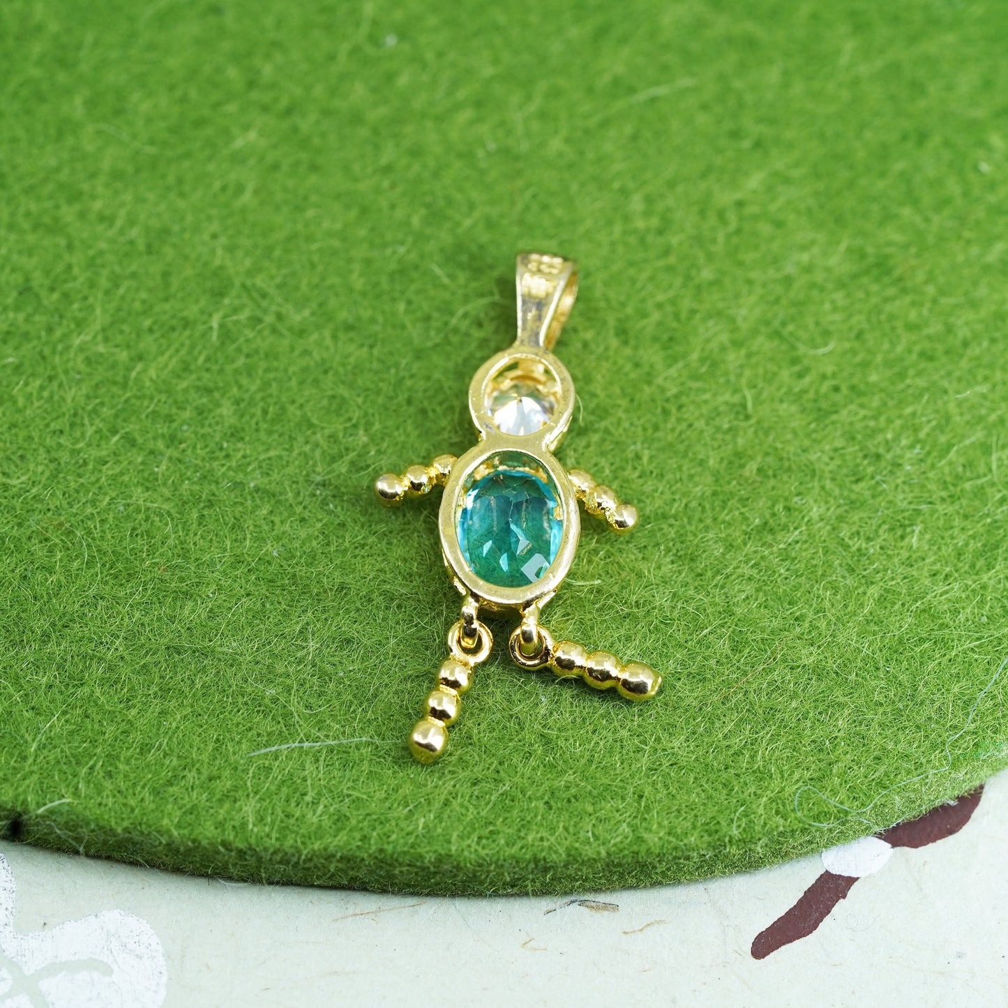 vermeil gold over sterling 925 silver birthstone pendant boy figure charm topaz