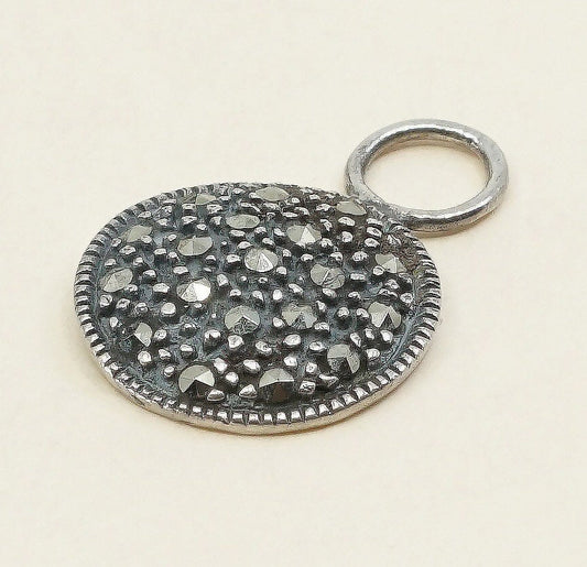 VTG sterling silver handmade pendant, solid 925 silver pendant with marcasite