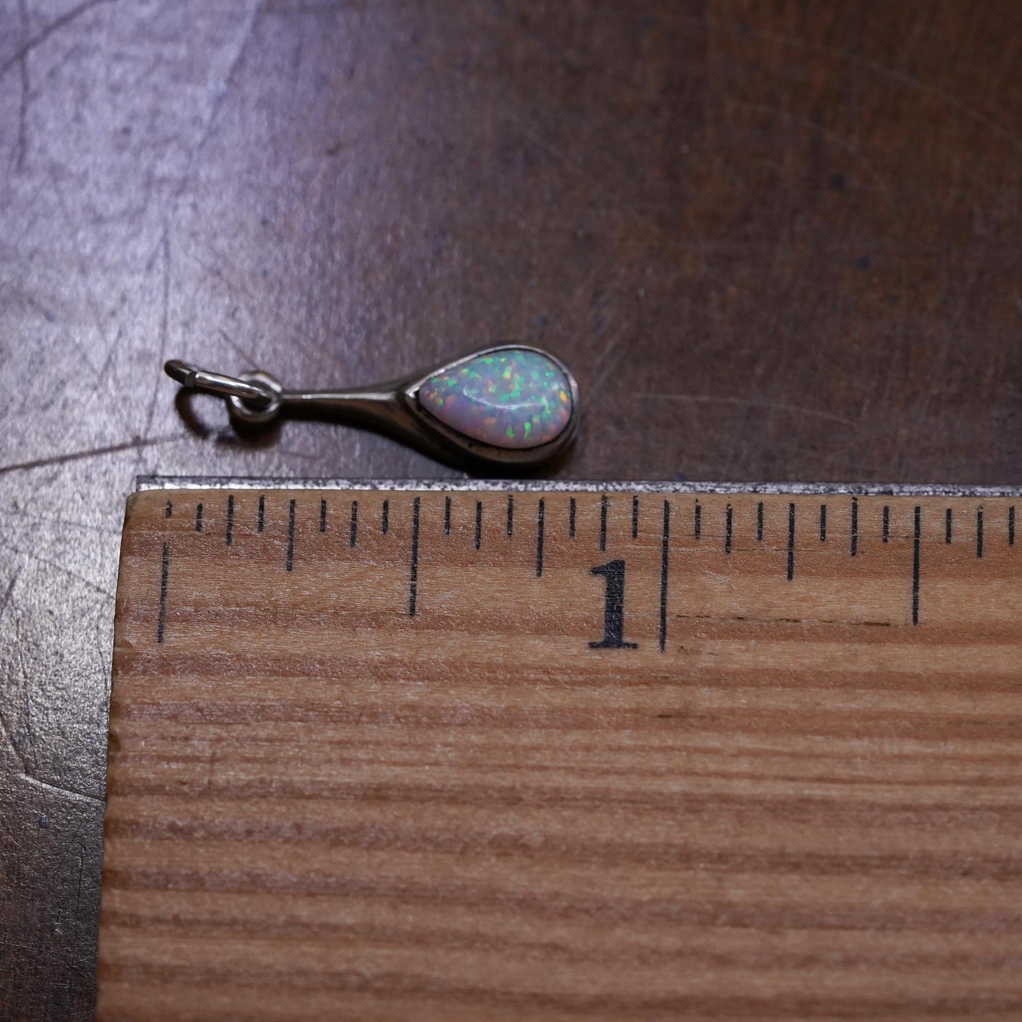 Vintage Sterling silver 925 handmade teardrop pendant with fire opal inlay