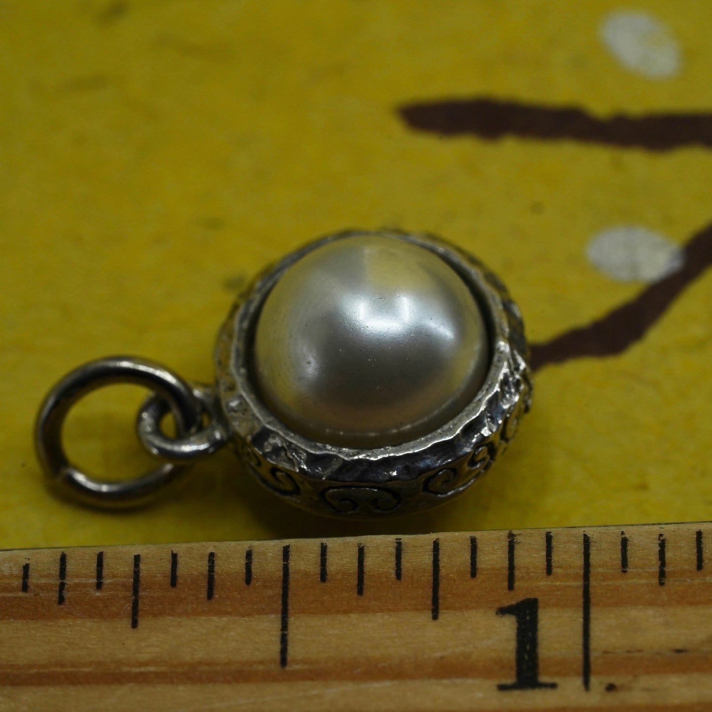 Vintage southwestern Sterling silver 925 handmade charm with pearl