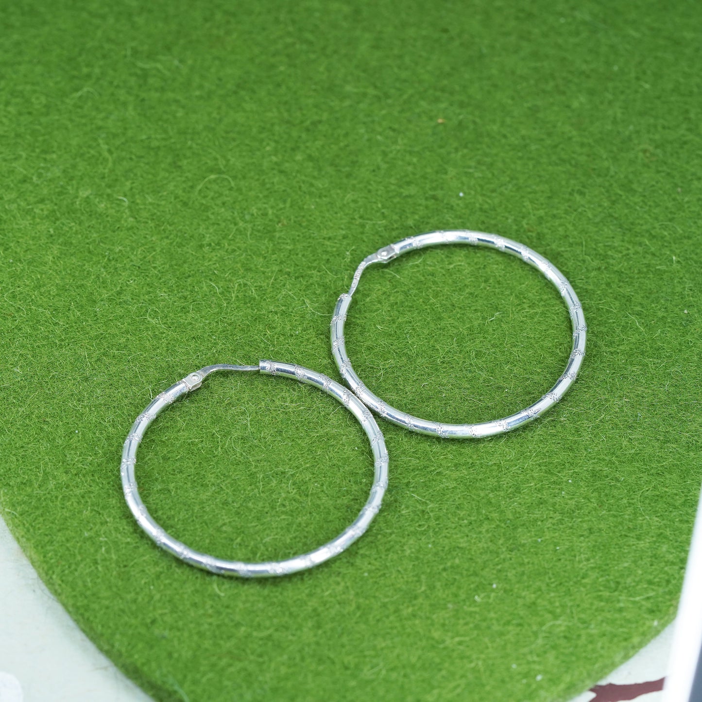 1.75", sterling silver loop earrings, textured minimalist primitive hoops