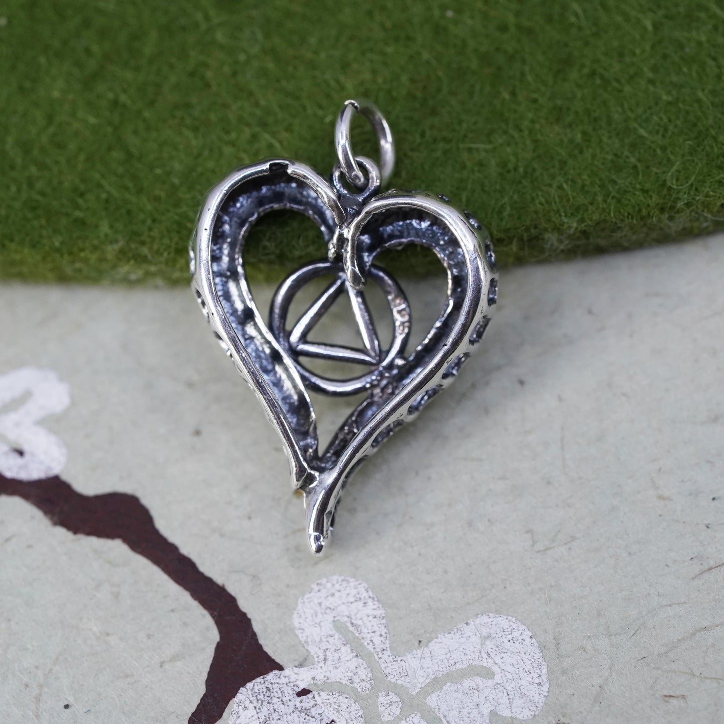 Vintage handmade sterling silver pendant, 925 heart charm