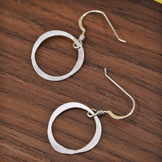 Vintage Sterling silver handmade earrings, 925 circles dangle