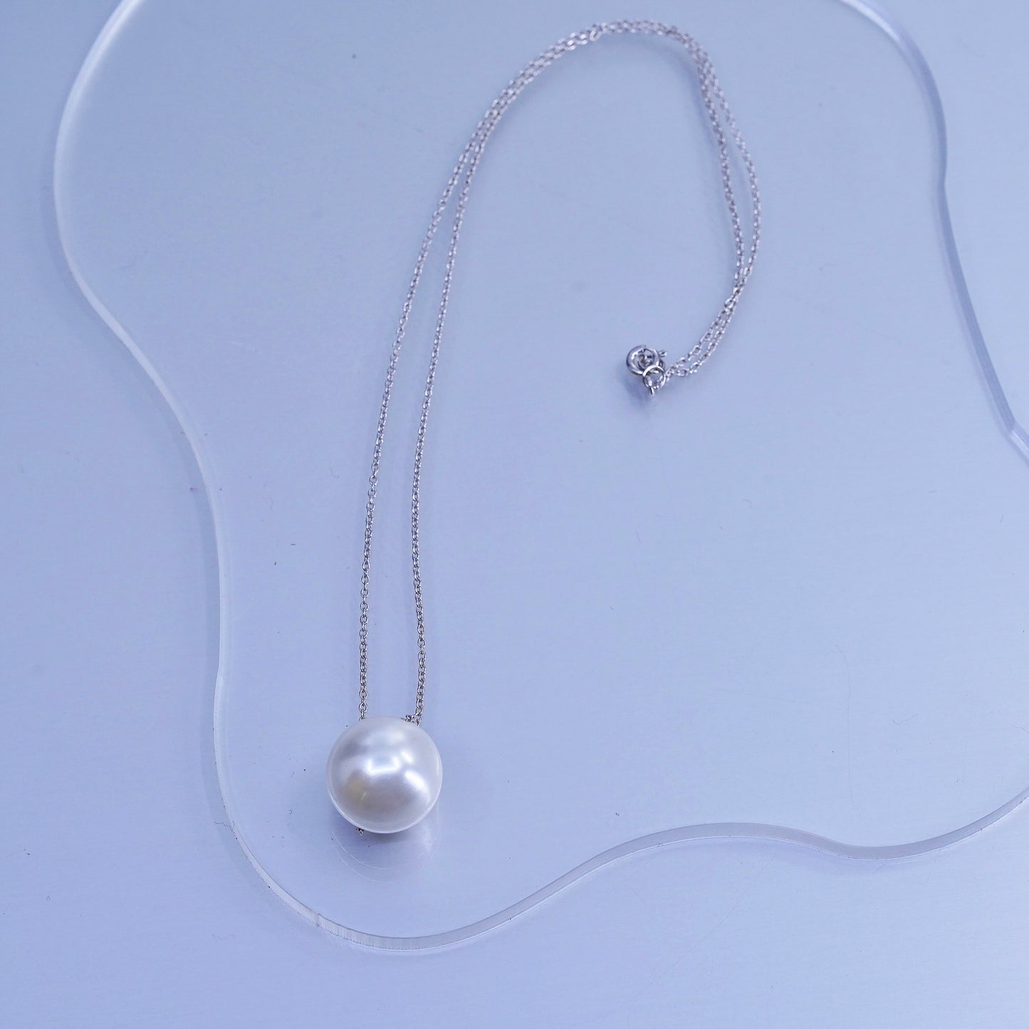 18”, Sterling 925 silver circle chain necklace with 12mm white pearl pendant