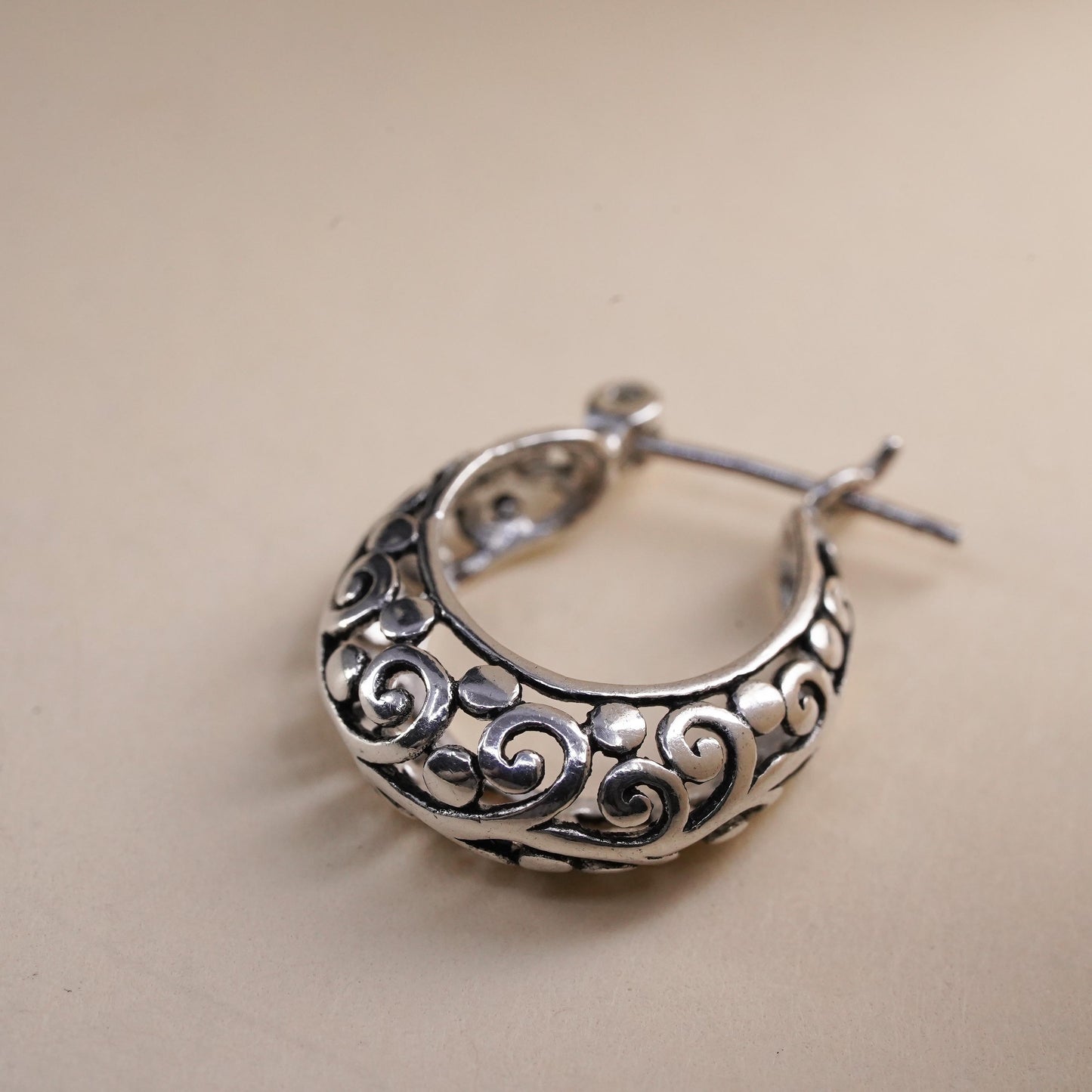 0.5", Vintage sterling silver filigree single earring, fashion primitive hoop