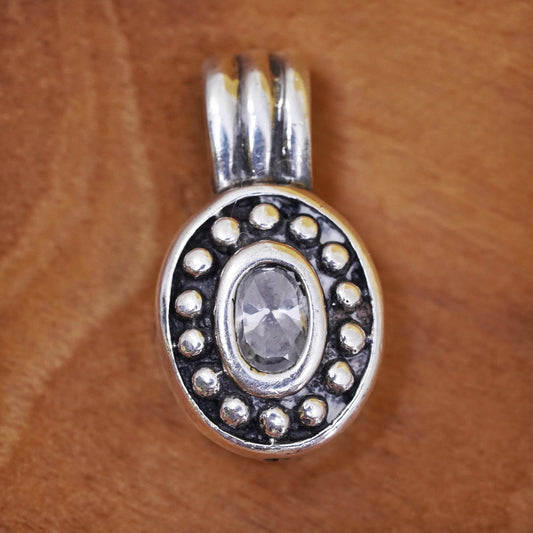 Vintage modern Sterling silver handmade pendant, 925 oval with cz and beads