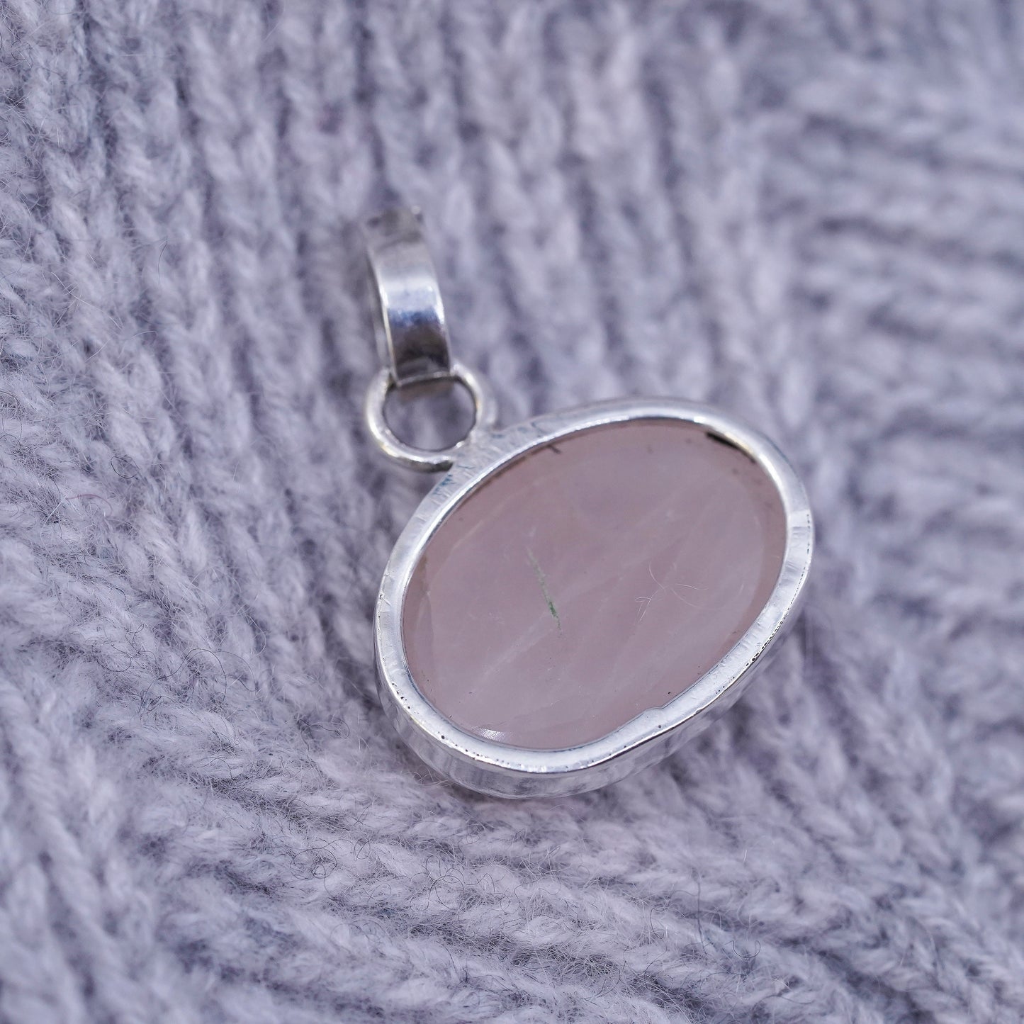 Vintage designer sterling silver 925 handmade pendant with rose pink Quartz