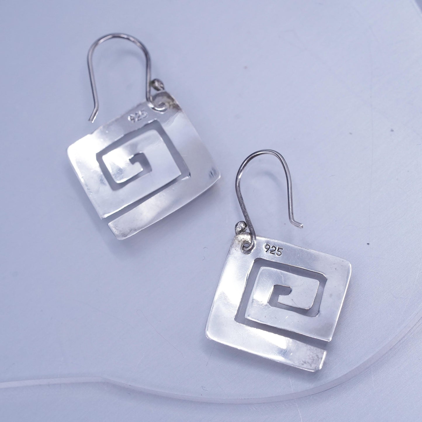 Vintage Sterling 925 silver handmade swirly square earrings