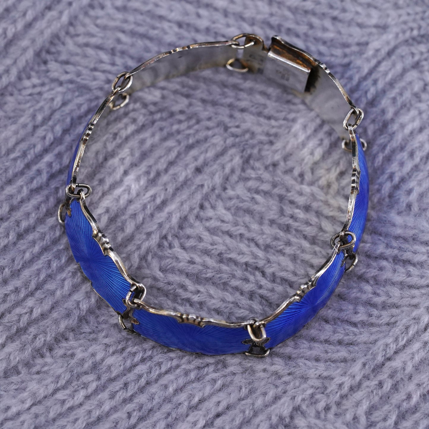 7.25”, Norway gold over sterling 925 silver handmade bracelet with blue enamel