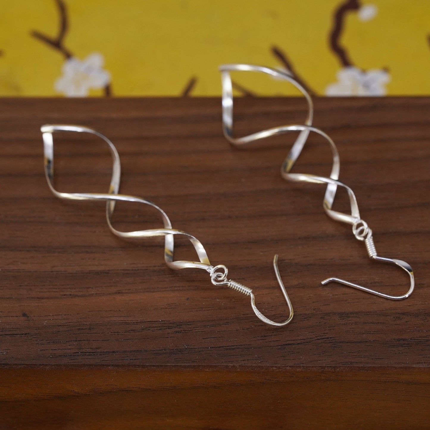 Vintage Sterling silver handmade earrings, 925 twisted sprial dangle