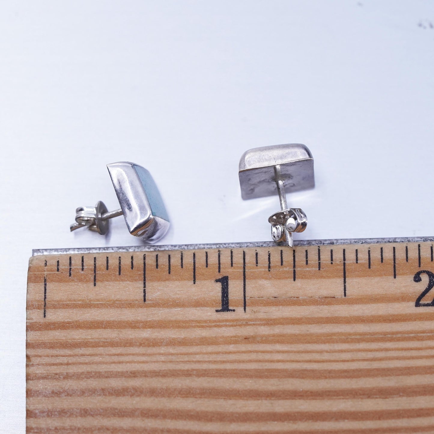 Vintage Sterling 925 silver handmade earrings, square studs with turquoise