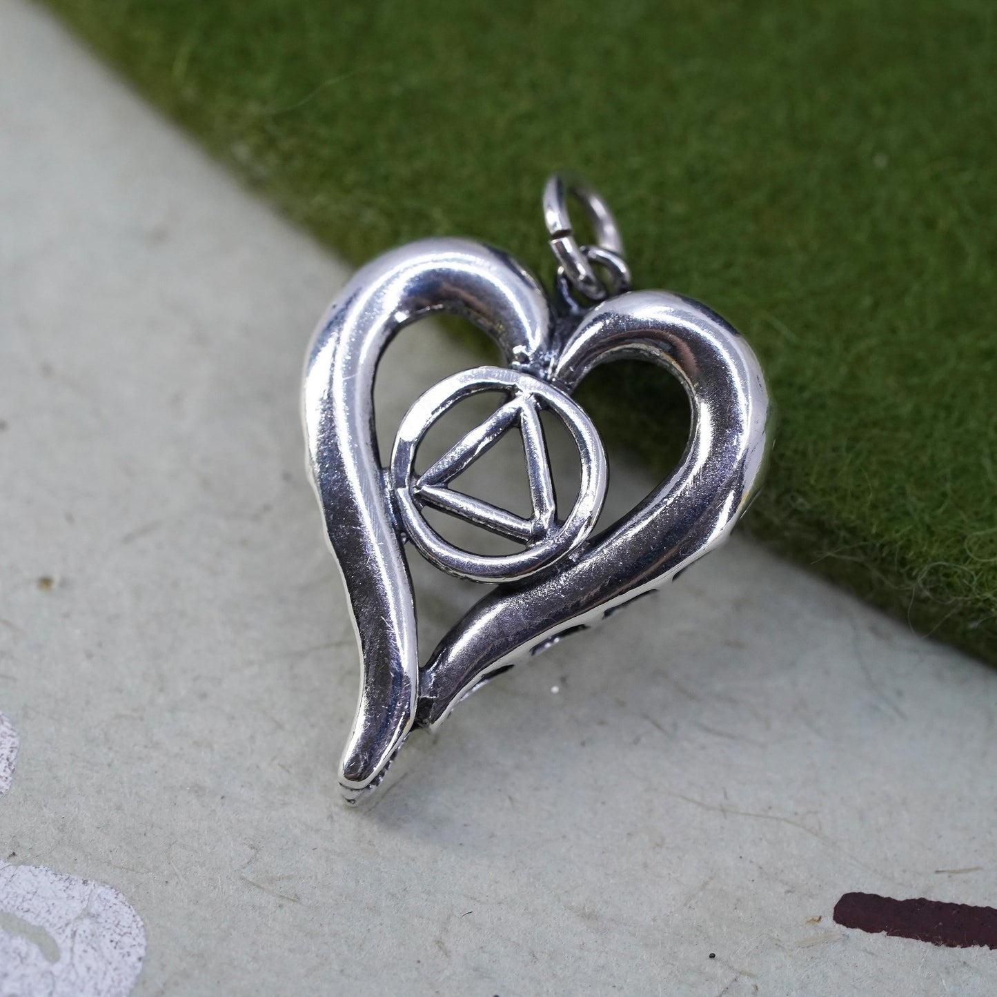 Vintage handmade sterling silver pendant, 925 heart charm