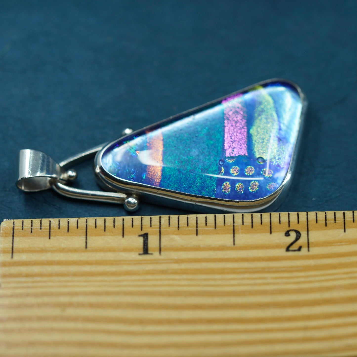 Native American 925 Sterling silver handmade pendant with blue foiled glass