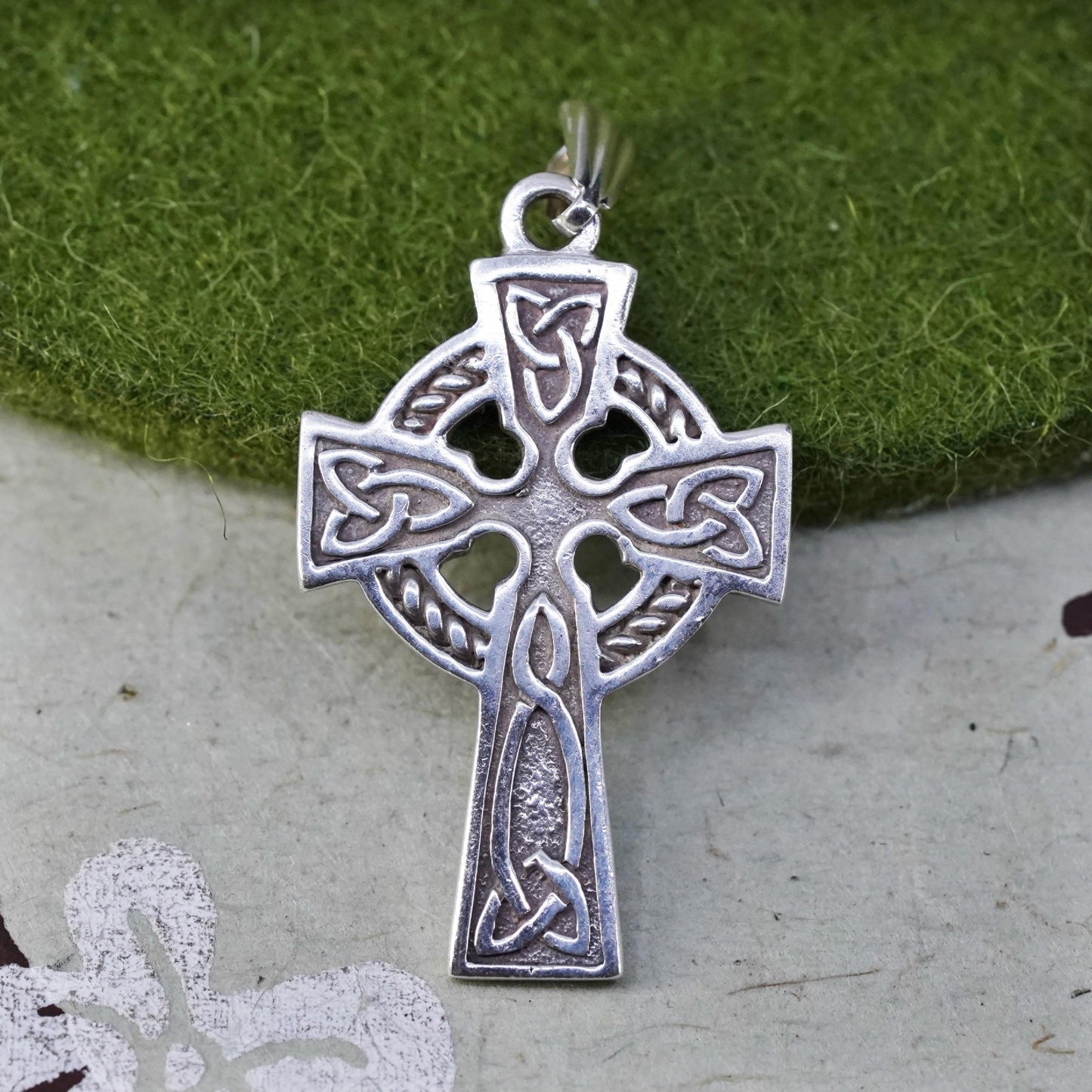 Vintage European sterling silver handmade pendant, 925 Irish Celtic cross