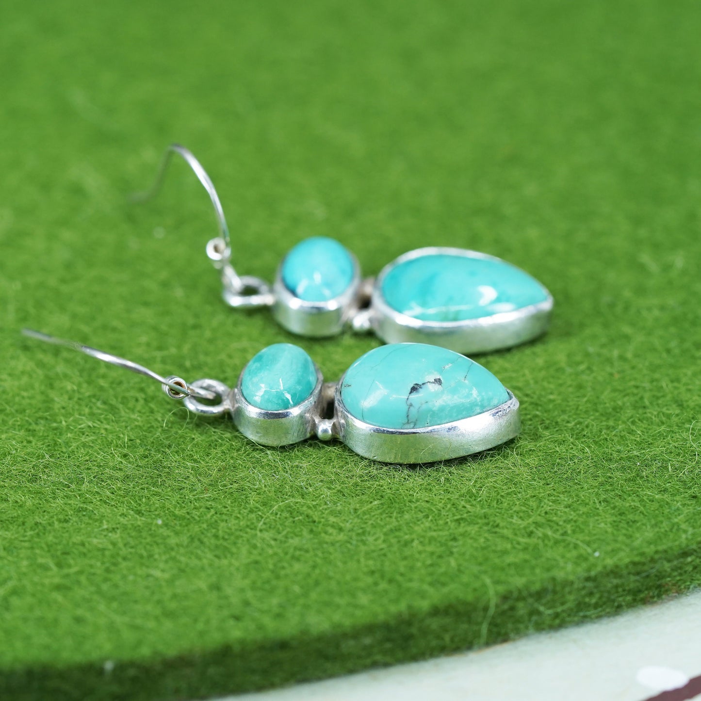 Southwestern sterling silver 925 handmade earrings with teardrop turquoise